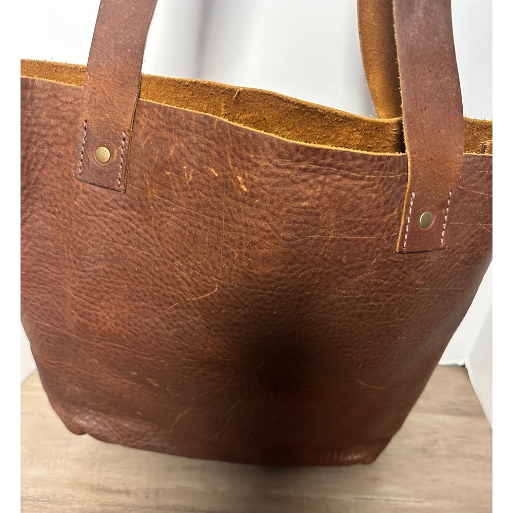 Tucker & Bloom Brown Distressed Bison Tote Bag Handmade - Picture 4 of 12